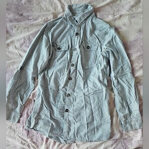 COTTON ON button up blue white striped collared shirt 100% cotton top pockets